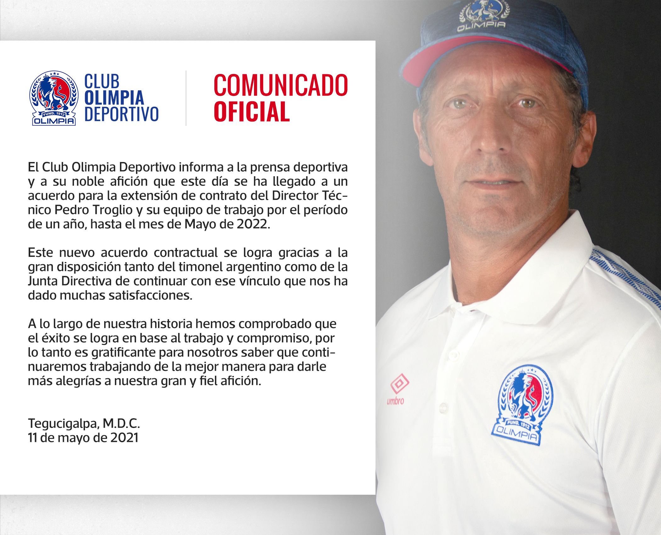Comunicado oficial - Extensión de contrato Pedro Troglio